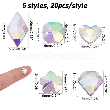 CHGCRAFT 100Pcs 5 Style DIY Flat Back K9 Glass Rhinestone Cabochons(RGLA-CA0001-05B)-2