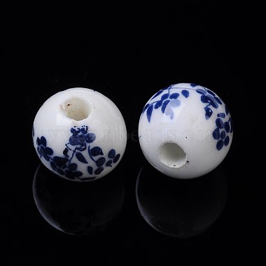 Perles de porcelaine en céramique bleues et blanches(X-PORC-Q201-10mm-4)-2