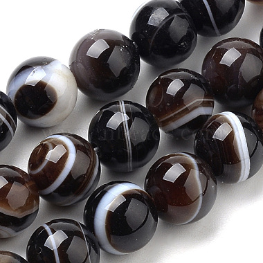 10mm CoconutBrown Round Striped Agate Beads