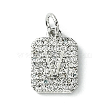 Platinum Clear Letter V Brass+Cubic Zirconia Charms