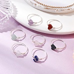 7Pcs Brass Finger Rings for Women, with Natural Gemstone & Silver Copper Jewelry Wire, Mixed Color, Inner Diameter: 18.8mm(RJEW-JR00854)