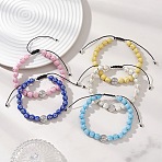 Acrylic & Alloy Beads Braided Bead Bracelets, Braided Nylon Thread Bracelets for Women Men, Round with Cross & Flat Round with Jesus and Latin Cross, Mixed Color, Inner Diameter: 2.17~3.54 inch(5.5~9cm)(BJEW-JB13095)