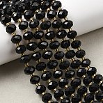 Natural Black Tourmaline Beads Strands, Faceted, Rondelle, 8x6mm, Hole: 1mm, about 44~46pcs/strand, 14.5~15''(37~38cm)(G-K380-A06-01)