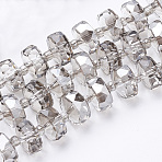 Electroplat Glass Beads Strands, Rainbow Plated, Faceted, Rondelle, Light Grey, 10x6.5mm, Hole: 1.2mm, about 58~60pcs/strand, 18.11~18.9 inch(EGLA-Q092-10mm-D04)