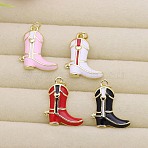Brass Enamel Pendants, Boots Charms, Mixed Color, 24x19.5x3.5mm, Jump Ring: 5x1mm, Inner Diameter: 3mm(KK-C169-06G)