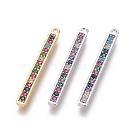 Brass Micro Pave Cubic Zirconia Pendants, Bar, Colorful, Mixed Color, 29x3x2mm, Hole: 1mm(ZIRC-I025-06)