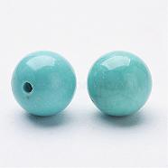 Natural Magnesite Beads, Dyed & Heated, Half Drilled, Round, Turquoise, 8~8.5mm, Hole: 1mm(G-P212-8mm)