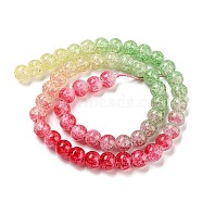Spray Painted Crackle Glass Beads Strands, Gradient Color, Segmented Multi-color Beads, Round, Red, 8mm, Hole: 1mm, about 48pcs/strand, 14.96 inch(38cm)(DGLA-C002-8mm-06)