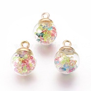 Transparent Glass Bottle Pendants, with Glass Rhinestone Inside and  Eco-Friendly Plastic Bottle Caps, Round, Colorful, 21x16mm, Hole: 2.5mm(GLAA-L018-02)