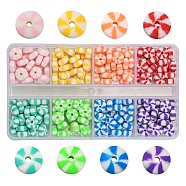 224Pcs 8 Colors Handmade Polymer Clay Beads, for DIY Jewelry Crafts Supplies, Imitation Candy, Flat Round, Mixed Color, 6.8~8x3mm, Hole: 1.4mm, 28pcs/color(CLAY-YW0001-53)