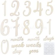 Wood Baby Milestone Numbers Signs Sets, Newborn Photography Prop, Baby Age Milestone Marker Keepsake, Old Lace, 33~163x60~140x0.5~2mm(AJEW-WH0042-30)