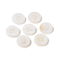 Natural Freshwater Shell Button, 4-Hole, Flat Round, Snow, 11.5~13x2.5mm, Hole: 1.2mm(BSHE-H018-10)