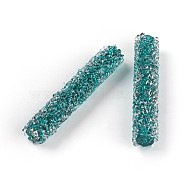 Glass Rhinestone Beads, For DIY Jewelry Craft Making, Tube, Emerald, 32~33x6mm, Hole: 0.8mm(GLAA-P046-B04)