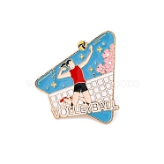 Zinc Alloy Brooches, Cartoon Play Football Badminton Sports Series, Volleyball, 34x28.5mm(JEWB-D301-01G-02)