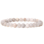 Natural White Crazy Agate Round Beaded Stretch Bracelet, (SF8562-29)