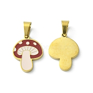 Ion Plating(IP) 304 Stainless Steel Manual Polishing Pendants, with Enamel and 201 Stainless Steel Clasp, Mushroom Charms, Golden, 16x12x1.5mm, Hole: 3x5.5mm(STAS-C075-24G)