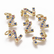 Brass Micro Pave Cubic Zirconia Charms, Letter, Colorful, Golden, Letter.Z, 8.3x5x1.8mm, Hole: 2mm(ZIRC-L070-38Z-G)