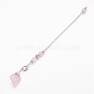 Rough Natural Rose Quartz Dowsing Pendulums, with Alloy Findings, 8-1/8 inch(20.7cm)(PALLOY-JF00291-01)