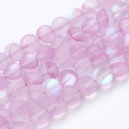 Synthetic Moonstone Beads Strands, Holographic Beads, Frosted, Round, Plum, 8mm, Hole: 0.8mm, about 47~48pcs/strand, 15.1 inch(G-K280-02-8mm-08)