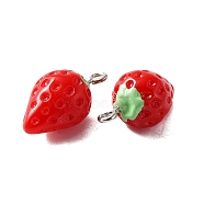 Opaque Resin Pendants, Simulation Strawberry Charm, with Platinum Tone Alloy Loops, Red, 20~20.5x11~11.5mm, Hole: 2mm(RESI-WH0077-10A)