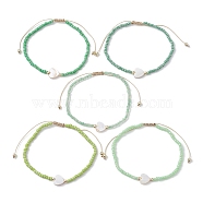 5Pcs 5 Colors Natural Shell Heart & Seed Braided Bead Bracelets Set, Adjustable Synthetic Hematite Stackable Bracelets, Lime Green, Inner Diameter: 2-1/4~3-3/8 inch(5.6~8.7cm), 1Pc/color(BJEW-JB10039-03)