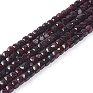 Natural Garnet Beads Strands, Faceted, Cube, 4~4.5x4~4.5x4~4.5mm, Hole: 0.8mm, about 87~101pcs/strand, 15.55 inch(39.5cm)(G-L537-007)