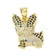 Brass Micro Pave Cubic Zirconia Pendants, Dog Charm, Real 18K Gold Plated, 17.5x14.5x4mm, Hole: 4.5x3.5mm(ZIRC-F138-04G)
