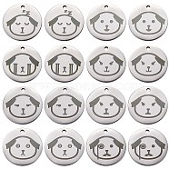 16Pcs 8 Style Stainless Steel Pendants, Manual Polishing, Flat Round with Dog, Stainless Steel Color, 20x1.4mm, Hole: 1.6mm, 2pcs/style(STAS-SZ0002-01)
