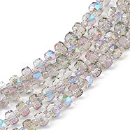 Transparent Electroplate Glass Beads Strands, Faceted, Rondelle, Half Rainbow Plated, Lilac, 5.5x3.5~4mm, Hole: 1mm, about 100pcs/strand, 21.65~22.05 inch(55~56cm)(EGLA-F153-HR01)