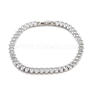 Brass Pave Clear Cubic Zirconia Horse Eye Link Bracelets, Nickle Free, Long-Lasting Plated, Platinum, 7-1/8 inch(18cm)(BJEW-B094-03B-P)