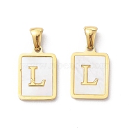 Ion Plating(IP) 304 Stainless Steel Pave Shell Pendants, Rectangle Charm, Real 18K Gold Plated, Letter L, 17.5x12x1.5mm, Hole: 3x5mm(STAS-G327-01G-L)