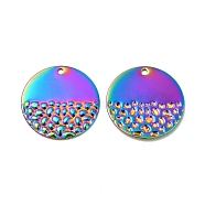 Ion Plating(IP) 304 Stainless Steel Pendants, Flat Round Charm, Rainbow Color, 23x1mm, Hole: 1.8mm(STAS-I671-25MC)