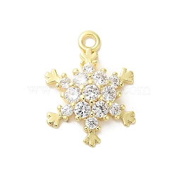 Christmas Theme Brass Micro Pave Cubic Zirconia Charms, Snowflake, Golden, 15x11x4mm, Hole: 1.4mm(KK-P278-06G)