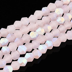 Imitation Jade Bicone Frosted Glass Bead Strands, Half AB Color Plated, Faceted, Lavender Blush, 2.9~3.3x2.5mm, Hole: 0.7mm, about 145~150pcs/strand, 16.34~16.54 inch(41.5~42cm)(EGLA-A039-J2mm-MB07)