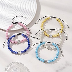 Acrylic & Alloy Beads Braided Bead Bracelets, Braided Nylon Thread Bracelets for Women Men, Round with Cross & Flat Round with Jesus and Latin Cross, Mixed Color, Inner Diameter: 2.17~3.54 inch(5.5~9cm)(BJEW-JB13095)
