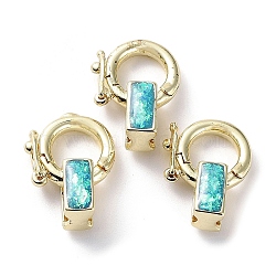 Brass Fold Over Clasps, with Synthetic Opal, Cadmium Free & Lead Free, Long-Lasting Plated, Real 18K Gold Plated, 13.5x11x5.5mm(KK-C041-02G)