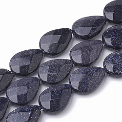 Synthetic Blue Goldstone Beads Strands, Faceted, teardrop, 18x13x5mm, Hole: 1mm, about 22pcs/strand, 15.5 inch(G-S292-13)