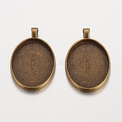 Oval Tibetan Style Alloy Pendant Cabochon Settings, Plain Edge Bezel Cups, Lead Free & Nickel Free & Cadmium Free, Antique Bronze, Tray: 30x22mm, 39x24x3mm, Hole: 5x3mm, about 211pcs/1000g(PALLOY-K109-38AB-NR)