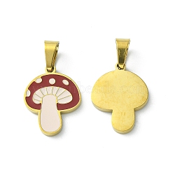 Ion Plating(IP) 304 Stainless Steel Manual Polishing Pendants, with Enamel and 201 Stainless Steel Clasp, Mushroom Charms, Golden, 16x12x1.5mm, Hole: 3x5.5mm(STAS-C075-24G)