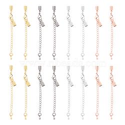 Brass Chain Extender, with Cord Ends and Lobster Claw Clasps, Mixed Color, about 33mm long, Cord End: 9x5mm, hole: 4mm,  4 colors, 10sets/color, 40sets/box(KK-FH0001-47)
