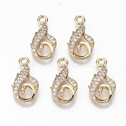 Brass Micro Pave Cubic Zirconia Pendants, Light Gold, Long-Lasting Plated, Cadmium Free & Lead Free, Teardrop Shape Swan, Clear, 17.5x10x2mm, Hole: 1.8mm(X-KK-S359-030-RS)