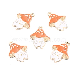 Autumn Theme Alloy Enamel Pendants, Mushroom Elf, Orange, 24x18.5x1.5mm, Hole: 1.6mm(ENAM-E361-03LG)