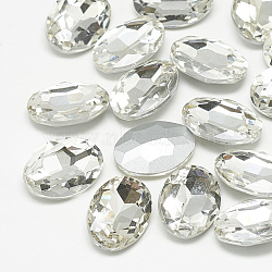 Pointed Back Glass Rhinestone Cabochons, Back Plated, Faceted, Oval, Crystal, 10x8x4mm(RGLA-T080-8x10mm-01)