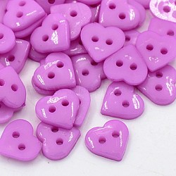 Acrylic Sewing Buttons for Costume Design, Heart Buttons, 2-Hole, Dyed, Medium Orchid, 10x10x2mm, Hole: 1mm(BUTT-E085-C-02)