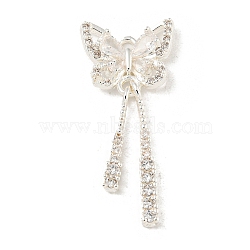 Brass Micro Pave Clear Cubic Zirconia Pendants, Butterfly, 925 Sterling Silver Plated, 33x15x3mm, Hole: 1.6mm(KK-Z057-06S)