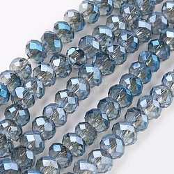 Electroplate Glass Beads Strands, Full Rainbow Plated, Faceted, Rondelle, Steel Blue, 6x4~5mm, Hole: 0.8~1mm, about 88~92pcs/strand, 15.5 inch~16 inch(39~45cm)(X-GLAA-K027-FR-A03)