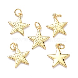 Brass Pendants, with Jump Rings, Long-Lasting Plated, Star, Real 18K Gold Plated, 17x15x2mm, Jump Ring: 5x1mm, 3mm Inner Diameter(KK-L206-016G)