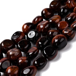 Natural Tiger Eye Beads Strands, Tumbled Stone, Nuggets, Dyed & Heated, Grade A, 7.5~9x7.5~8x3.5~6mm, Hole: 1mm, about 44pcs/strand, 15.16~15.75 inch(38.5~40cm)(G-F706-01B)