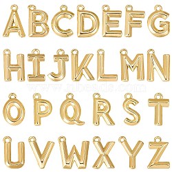 26Pcs 26 Styles Brass Pendants, Alphabet A~Z Charms, Real 18K Gold Plated, 11~12.5x6~10.5x1.5mm, Hole: 0.9~1.4mm, 1pc/style(KK-SZ0003-65)