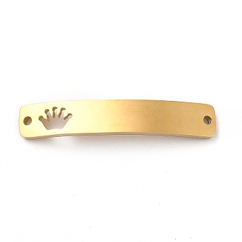 304 Stainless Steel Connector Charms, Curve Rectangle with Pattern, Golden, Crown Pattern, 34.5x6x1.5mm, Hole: 1.5mm